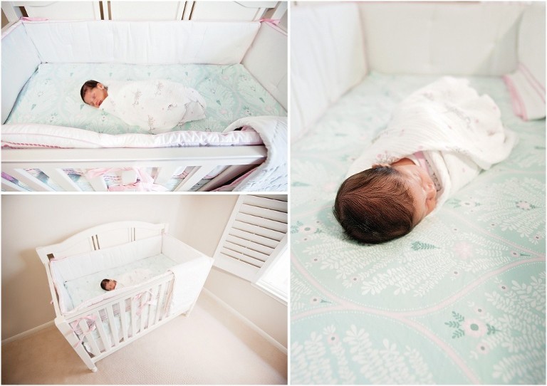 newborn baby in her crib