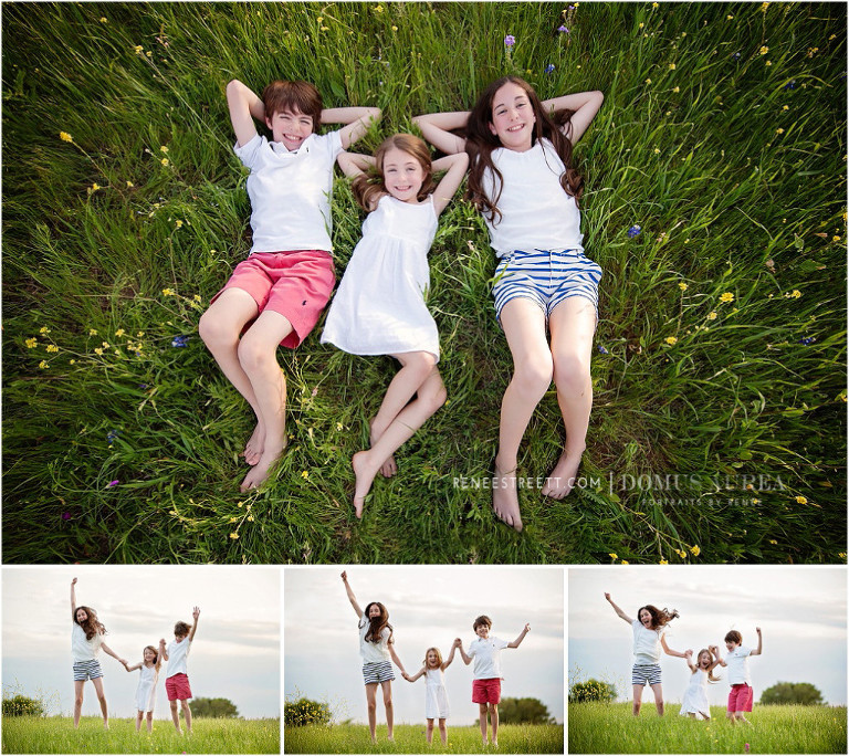 Children laying in widflowers and grass