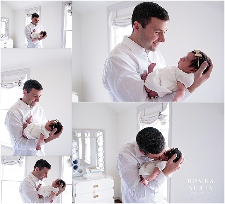 Daddy looking at his daughter during her newborn session. 