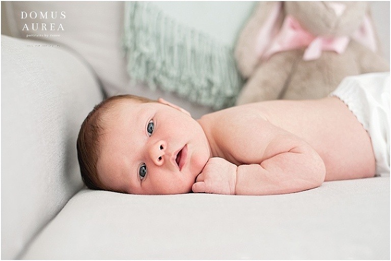 Wide-eyed newborn baby 