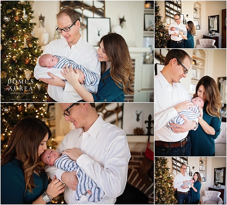 newborn session by Christmas tree