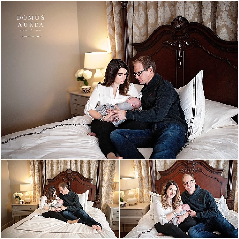 Sweet newborn session with baby on the bed