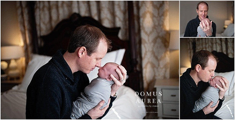 Dad eskimo kiss with newborn