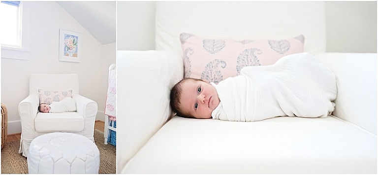 Baby sits on her rocking chair