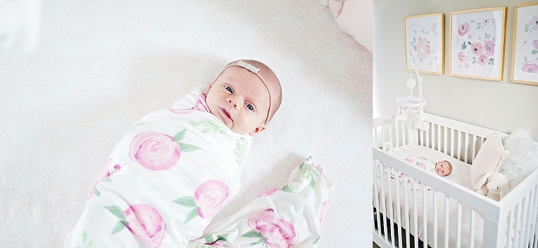 baby girl lays in crib for pictures