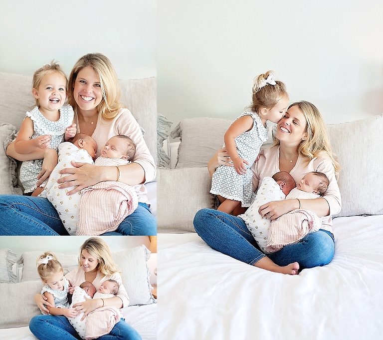 sweet mama hugs her three girls