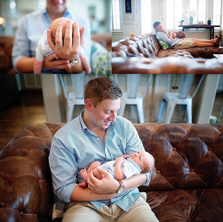A daddy holds his little boy during his newborn session 
