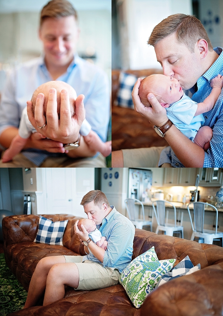 A daddy hugs his baby son