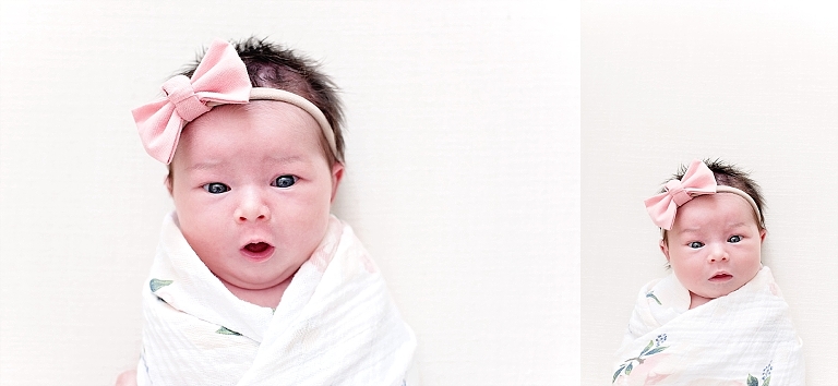 Close up shots of baby Caroline during newborn session