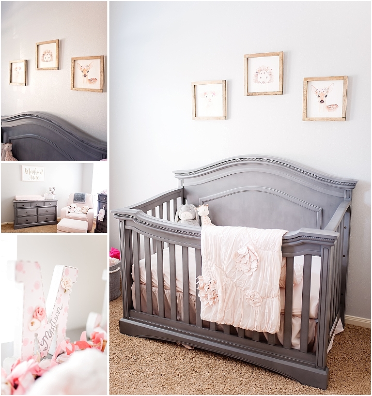Gorgeous pink and grey little girl nursery in Houston