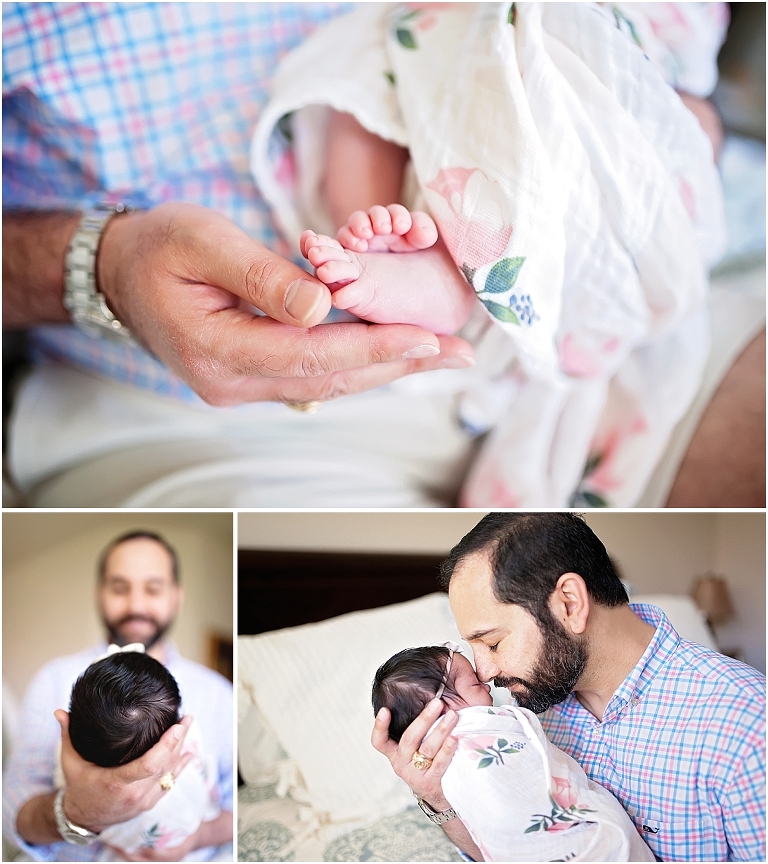 close up shot of daddy holding his newborn girl's foot