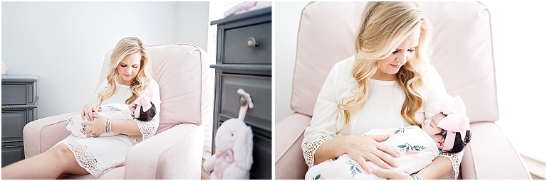 mom rocks her newborn daughter tenderly