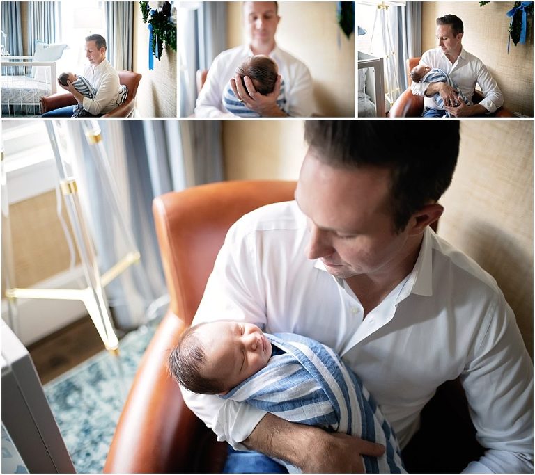 Dad holds his brand new baby son
