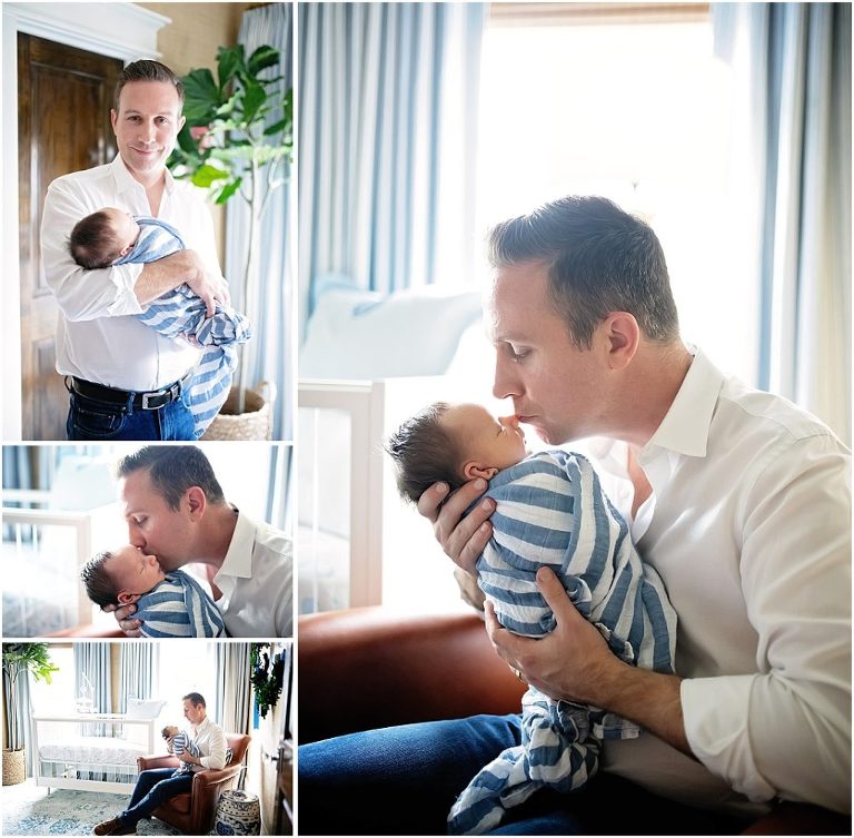 Dad kisses his newborn baby boy.