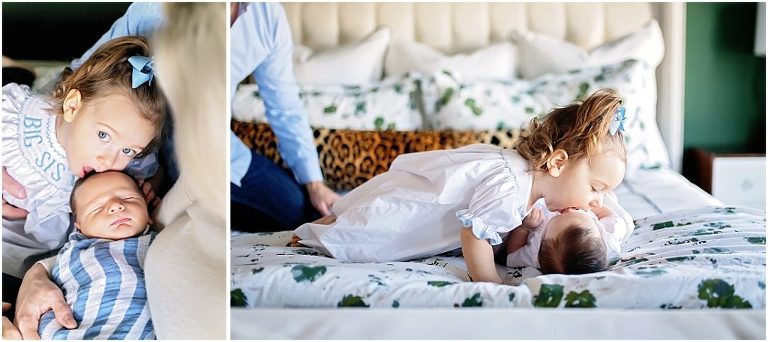 Big sister gives the sweetest kisses to her baby brother