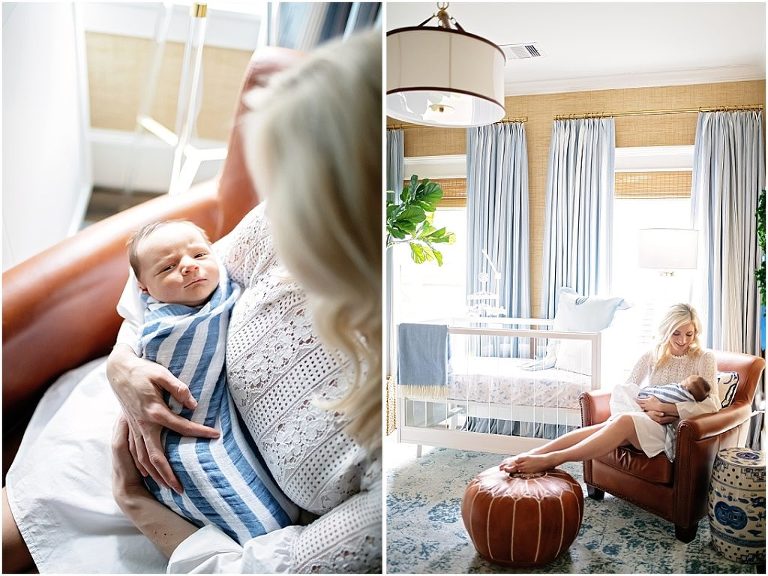 A mama holds her son in the nursery she designed for him
