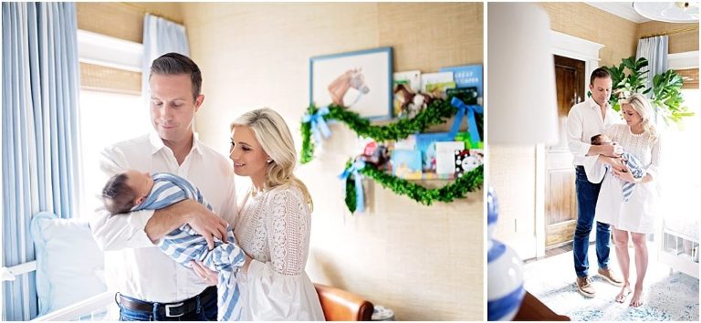 A sweet capture of mom and dad smiling at their newborn boy