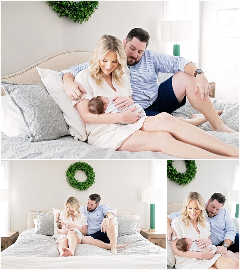 newborn session with family on the bed