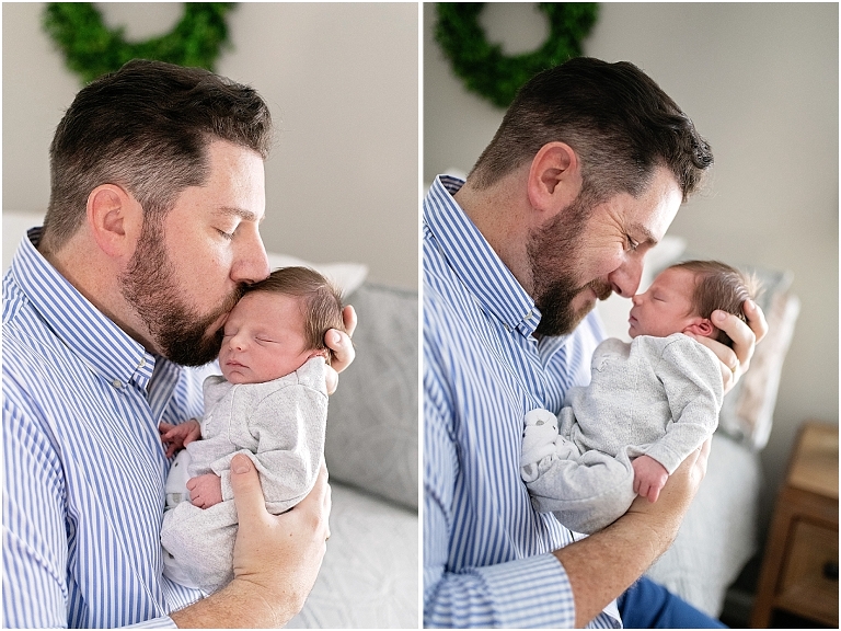 dad kisses his newborn son