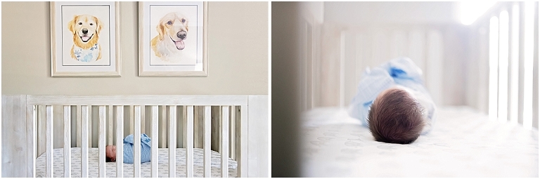 newborn baby boy lays in his crib