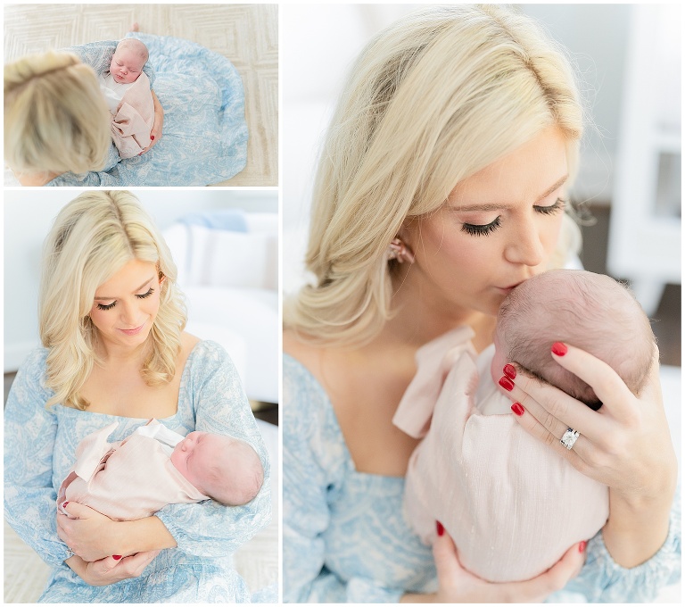 mom loves on her new baby girl