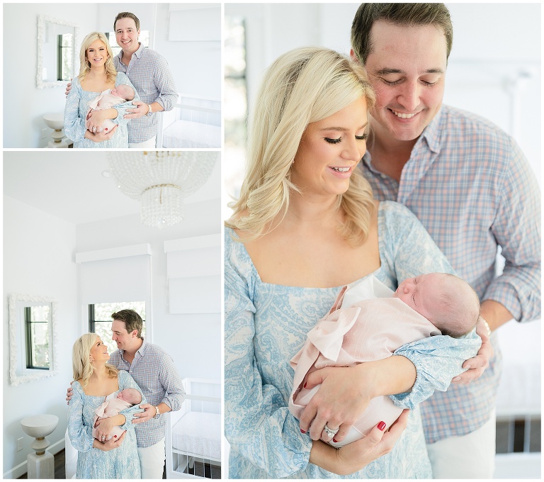 mom and dad pose for newborn session